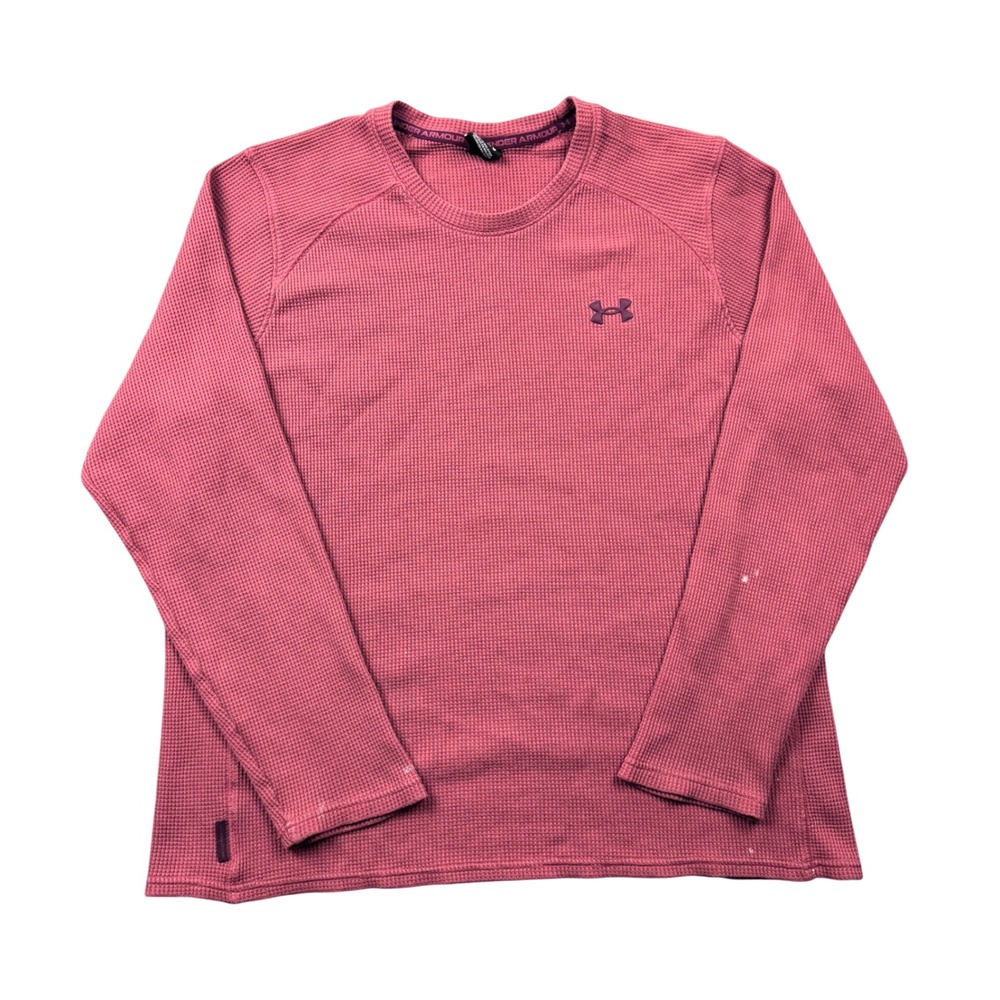 Under Armour Mens Large Waffle Knit Thermal Long Sleeve Shirt Orange Athletic